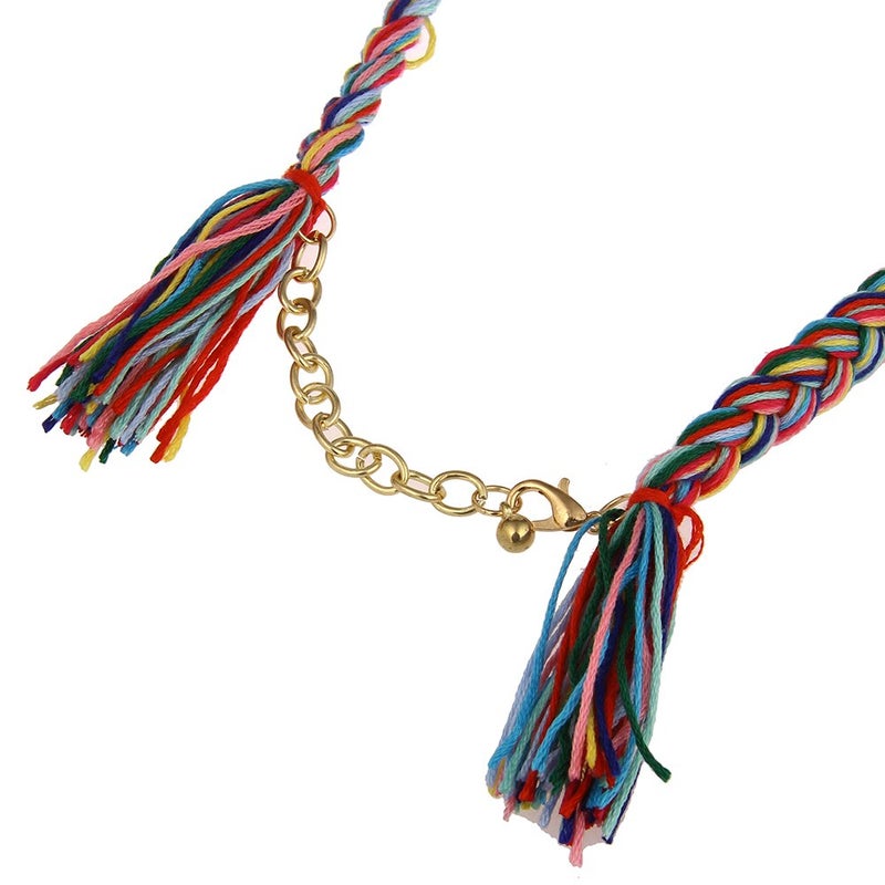 LUREME Bohemian Handmade Colorful Braided with Pom Pom and Tassels Statement Necklace Collar (nl005628) - Image 3